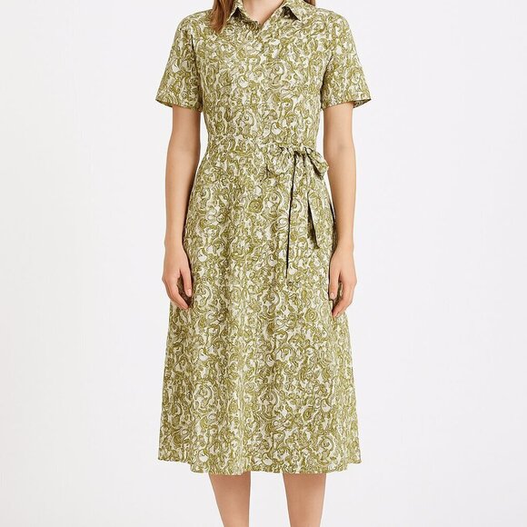 Palm Resort Dresses & Skirts - Palm Resort NWT Palm Tree Midi Shirt Dress Size 10 100% Tencel Cotton Green